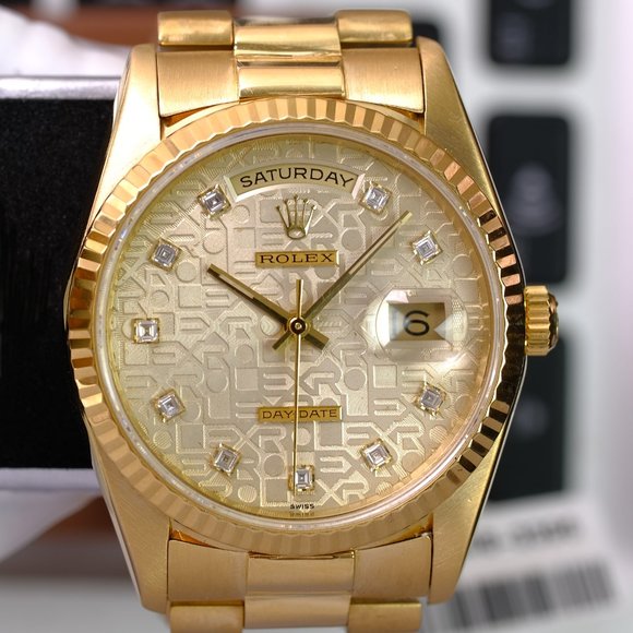 Rolex Day-Date Factory Silver Jubilee Diamond Dial Fluted Bezel 36mm Watch - Picture 8 of 11